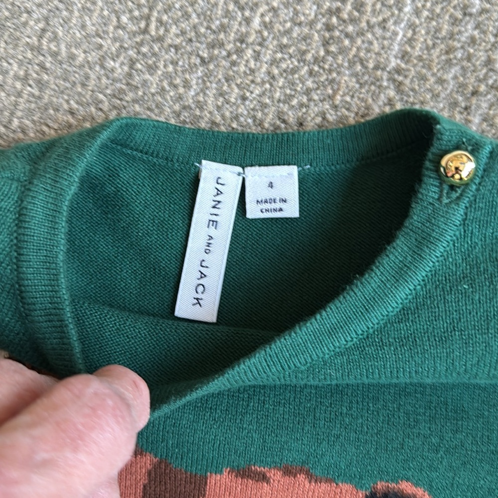JANIE and JACK Pullover Hunter Green Horse Sweater and Tan Riding Pants Sz 3-4T - Picture 4 of 12